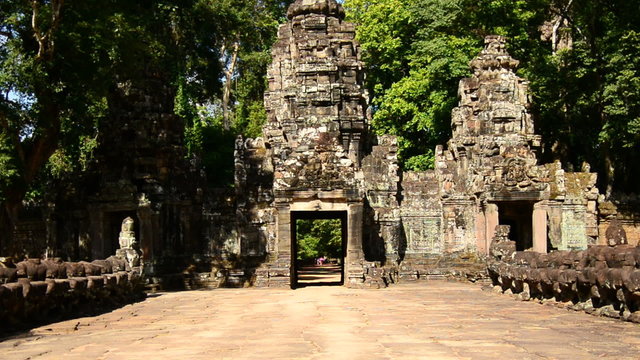 Zoom Out of Entrance to Abandon Temple  - Angkor Wat Temple Cambodia