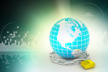 Earth in silver chains closed to padlock