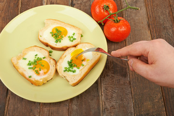 Fried eggs in a plate on the table