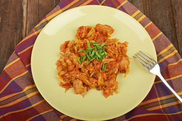 Lunch cooked meat with vegetables and spices