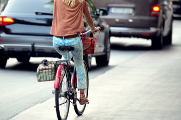 Rear view of bicyclist