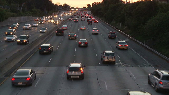 Time Lapse of Los Angeles Freeway Traffic at Sunset