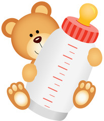 Naklejka premium Teddy bear baby with bottle milk