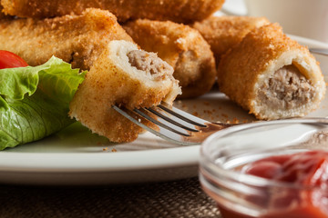 Croquettes with meat and beetroot soup
