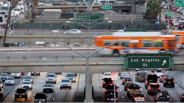 Time Lapse of Traffic on Busy Freeway in Downtown Los Angeles California