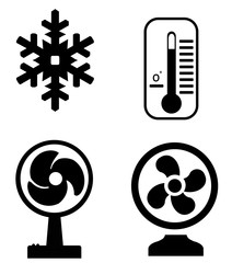 Ventilateur, chaud et froid en 4 icônes