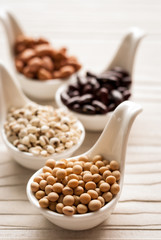 Collection set of Various dried kidney beans close up