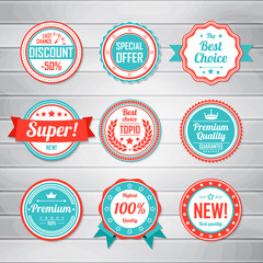 Obraz premium Set of vintage blue and red labels. Templates icons