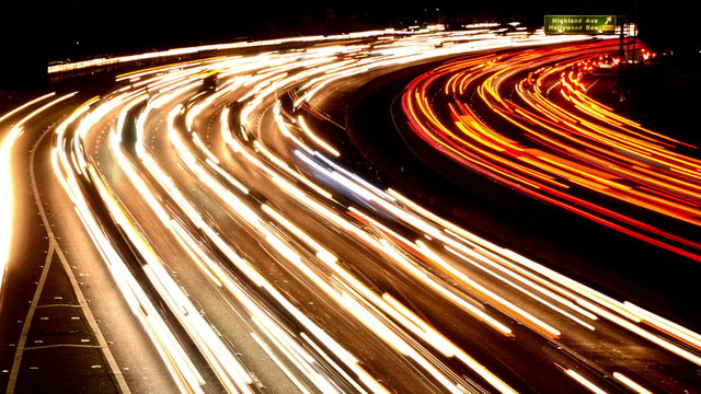 Time Lapse of Busy Freeway Traffic at Night