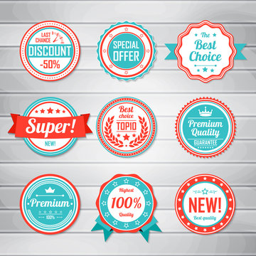 Set of vintage blue and red labels. Templates icons