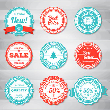Set of vintage blue and red labels. Templates icons