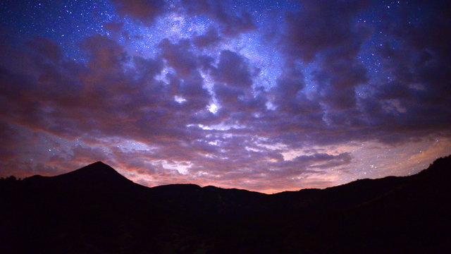Time Lapse Pan of Mountain Range at Night 