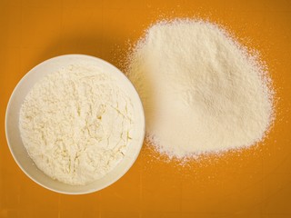Preparation for baking, wheat  flour on table
