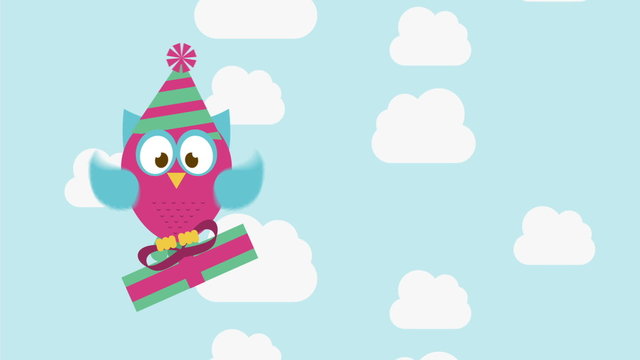 owl with gift, Video animation, HD 1080