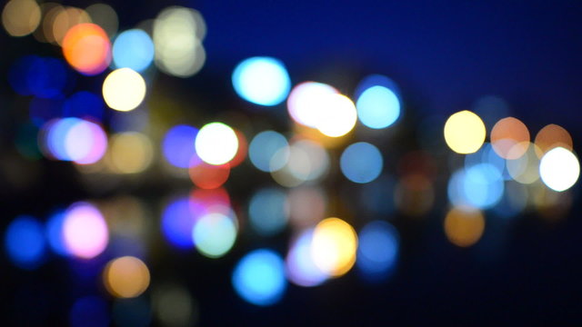 Blurred  Colorful City Lights Reflecting off Water - Hanoi Vietnam 