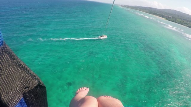 Aerial view parasailing over ocean Montego Bay, Jamaica