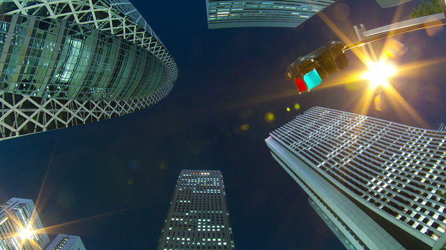 Shinjuku buildings Fish eye Time lapse