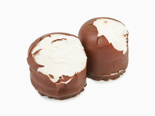 Delicate dessert souffle with chocolate isolated on white