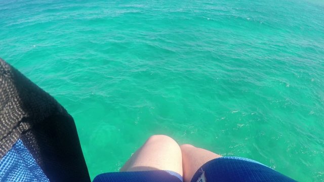 Aerial view parasailing over ocean Montego Bay, Jamaica