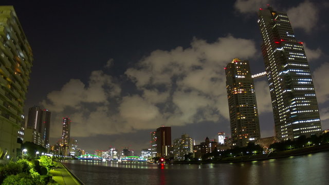 Seiroka tower and kachidoki bridge nightscape time lapse
