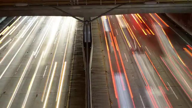 Time Lapse Pan - View of Traffic on Busy Freeway in Downtown Los Angeles