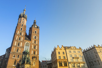 Fototapeta premium The St Mary church at the main market in Krakow in Poland.