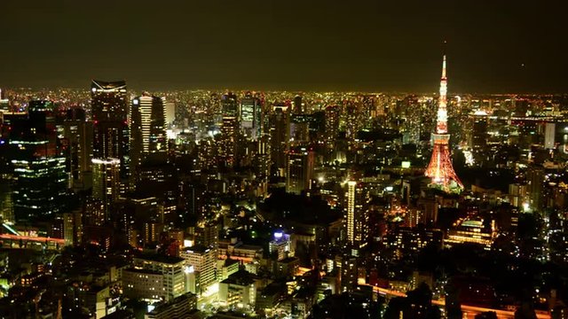 Time Lapse of Tokyo Skyline at Night - Tokyo Japan
