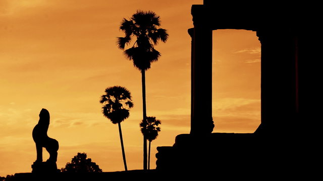 Silhouette of Main Temple Entrance at Sunrise - Angkor Wat, Cambodia