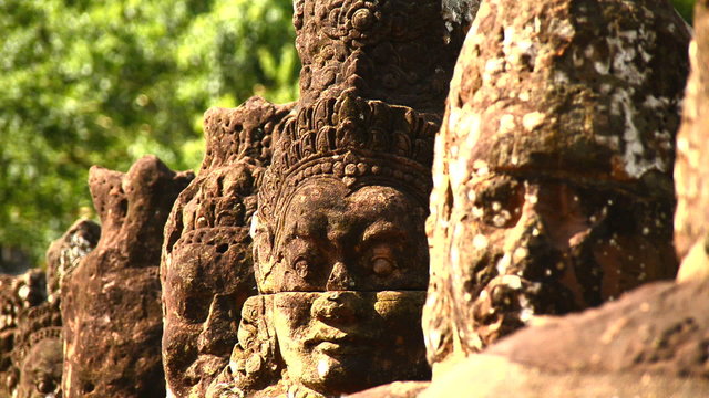 Stone Carving of Buddha God on Bridge - Angkor Wat, Cambodia