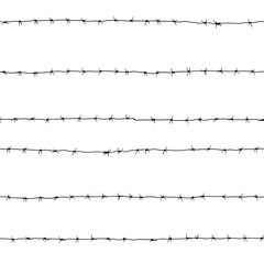 Seamless texture of black barbed wire isolated on white