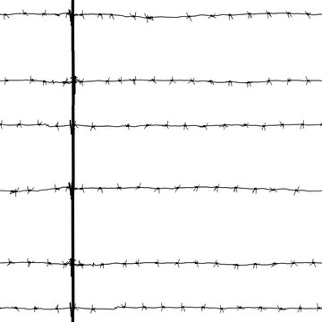 Seamless old black barbed wire isolated on white