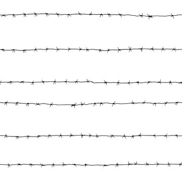 Seamless texture of black barbed wire isolated on white