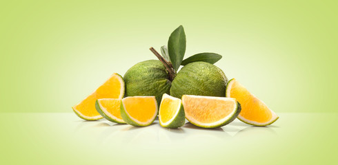 Green sweet oranges fruit