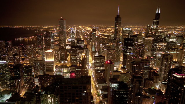 Time Lapse of Chicago Skyline at Night 