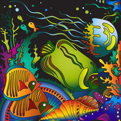 Vector illustration with underwater world of the tropical sea