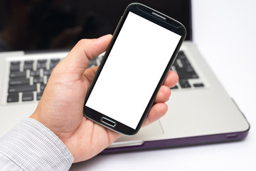 Hand holding smart phone (Mobile Phone)