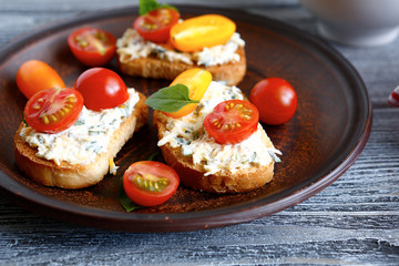 Three delicious bruschetta of tomatoes
