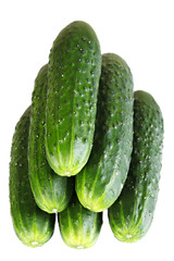 Fresh cucumbers stacked in a pile. Isolated.