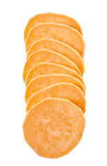 Chopped sweet potatoes on white