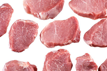 Cut a piece of fresh meat for cooking. Isolated.