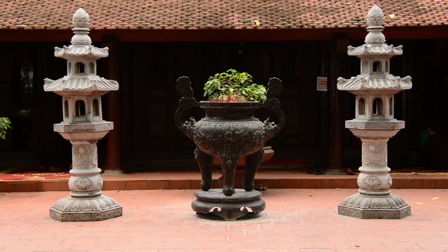 Zoom Out of Bonsai Tree Pot  - Tran Quoc Pagoda in Hanoi Vietnam