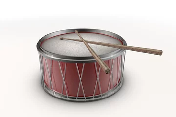 Poster Illustratie van een rode trommel met drumstokjes © emieldelange