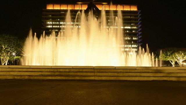Time Lapse of Water Fountain in Downtown Los Angeles at Night