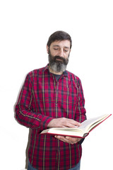 bearded man with book