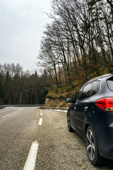 Fototapeta na wymiar New asphalt auto road in Alsace mountains