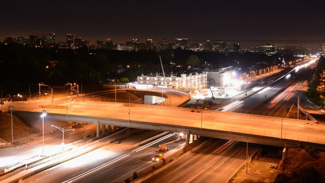 Time Lapse of Night Traffic on Busy Freeway in Los Angeles