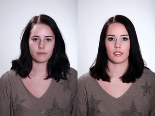 Vorher Nachher Gesicht Frau Vergleich Visagistik Make-Up Porträt