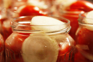 Tasty Tomatoes With Onion Canned In Glass Jars