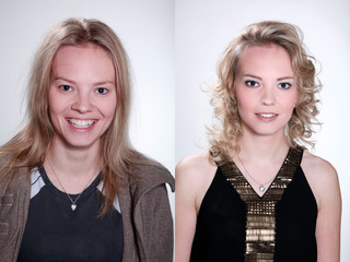 Vorher Nachher Gesicht Frau Vergleich Visagistik Make-Up Porträt