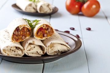 burritos wraps with meat beans and vegetables